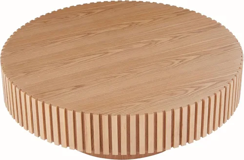 Miniatura 9 de KEVINSPACE Mesa de centro redonda de 35.43 pulgadas para sala de estar, pedestal de madera redonda, mesa de centro para sala, mesa de centro