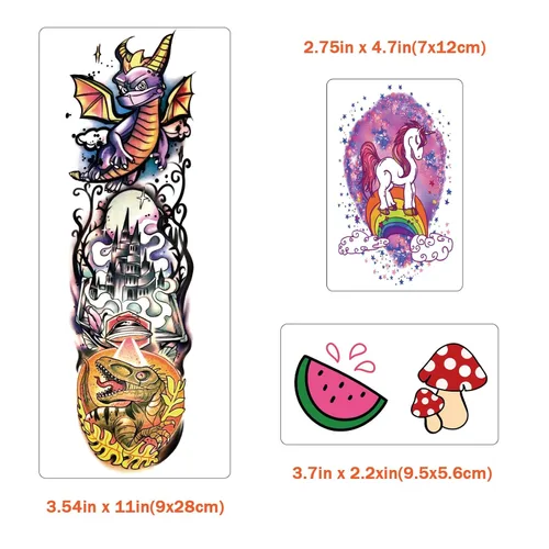 Miniatura 4 de 52 PCS Tatuajes Temporales de Brazo Completo para Niños - Cohete Carro Dinosaurio Planeta Astronauta y Delfín Castillo Gato Tatuajes Corporales