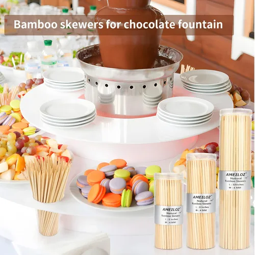 Miniatura 4 de Brochetas de madera de bambú de 6 pulgadas para barbacoa, kabob, aperitivo, fruta, salchicha, fuente de chocolate, palitos de brocheta de barbacoa
