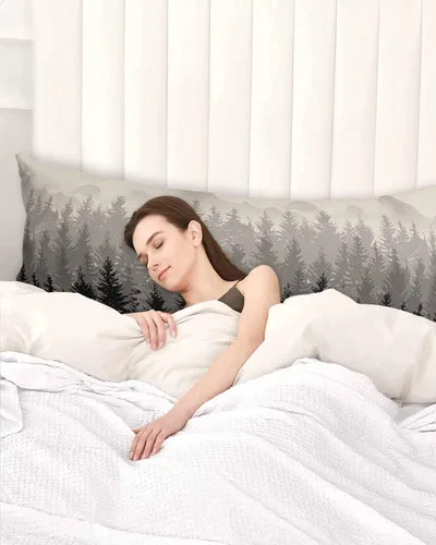 Miniatura 3 de Funda de almohada corporal de árbol del bosque gris, fundas de almohada suaves decorativas para sofá largo lumbar con cierre de sobre, madera