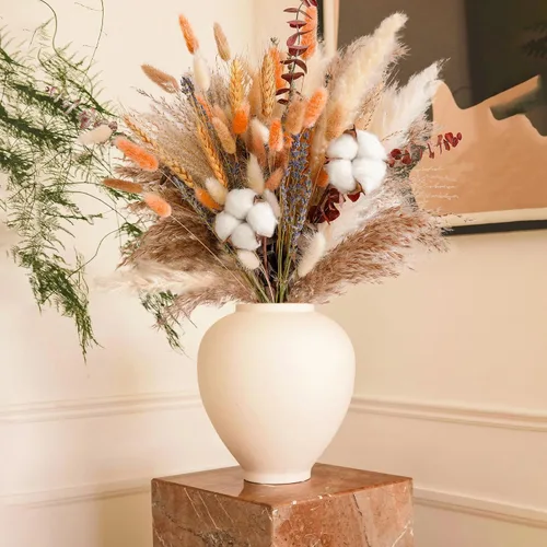 Miniatura 7 de Ramo de flores secas de otoño, decoración de otoño bohemia con hierba de pampas, algodón y colas de conejo naranja, arreglo floral de otoño