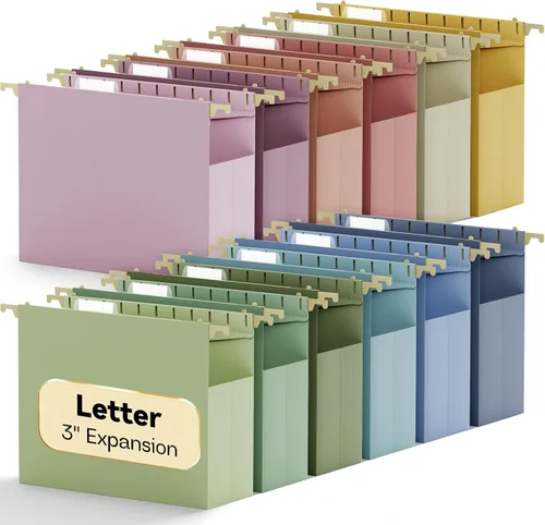 Miniatura 8 de Carpetas colgantes de plástico tamaño legal, carpeta de archivador expandible de 1 pulgada con pestañas, paquete de 12 carpetas colgantes