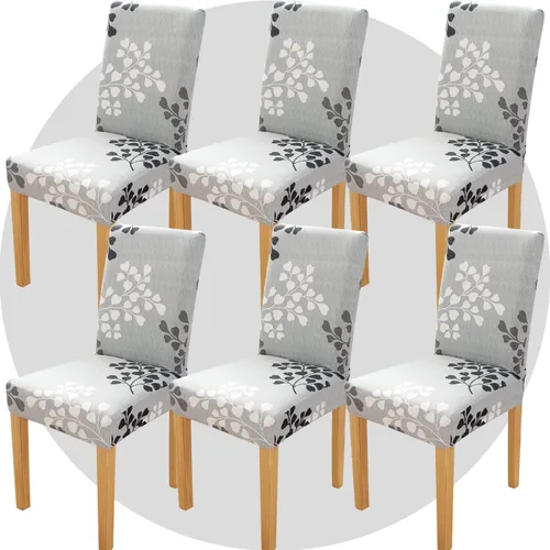 Miniatura 28 de Juego de 6 fundas elásticas para sillas de comedor, color blanco hueso, elásticas, lavables, extraíbles para cocina, hotel, restaurante Blanco roto