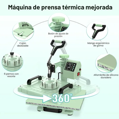 Miniatura 5 de Slendor - Máquina de prensa de calor 5 en 1, 12x15 pulgadas, prensa de calor por sublimación, transferencia de calor digital con oscilación de 360°