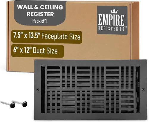 Miniatura 29 de Empire Register Co, Registro de piso de acero - 2x10 pulgadas, diseño Art Nouveau, acabado negro texturizado, rejillas de ventilación de piso
