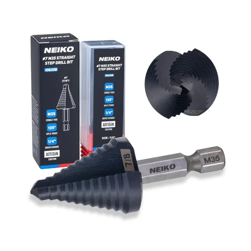 Miniatura 9 de NEIKO 10602B Step Drill Bit, 13 Steps 1/8" to 1/2" Spiral M35 Cobalt, AlTiSiN Coated, 1/4" Quick Change Step Bits for Steel, Metal, Wood, Plastic