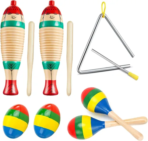Instrumento Guiro, Maracas de madera para adultos, cocteleras de huevos de madera, triángulo de acero musical de 6 pulgadas, percusión latina,