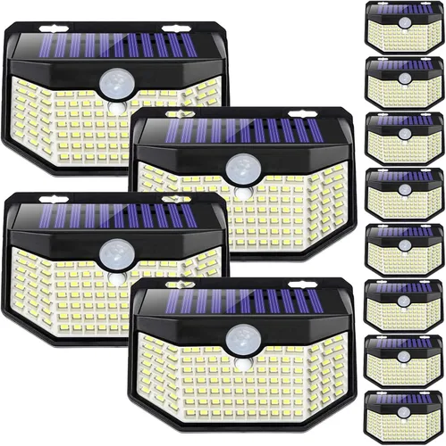 Miniatura 10 de HMCITY 120 luces LED solares para exteriores con sensor de movimiento y 3 modos de iluminación, IP65 impermeables, luces solares de pared anchas