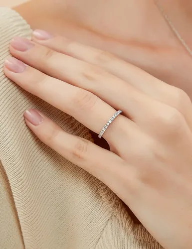 Miniatura 4 de EAMTI anillo de compromiso chapado en oro blanco de 14quilates, 564 de pulgada, con circonita, anillo de compromiso apilable, tamaños 3-13