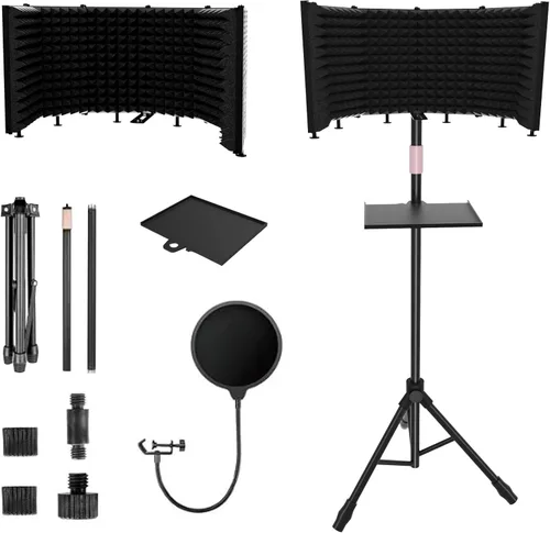 Miniatura 8 de Escudo aislante para micrófono – Panel insonorizado plegable y ajustable para grabación, podcast, cabina vocal, estudio y uso doméstico