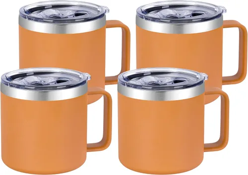 Miniatura 11 de VEGOND Taza de café aislada de 14 onzas con asa, taza de café de viaje de acero inoxidable con tapa, taza de café de metal al vacío de doble pared