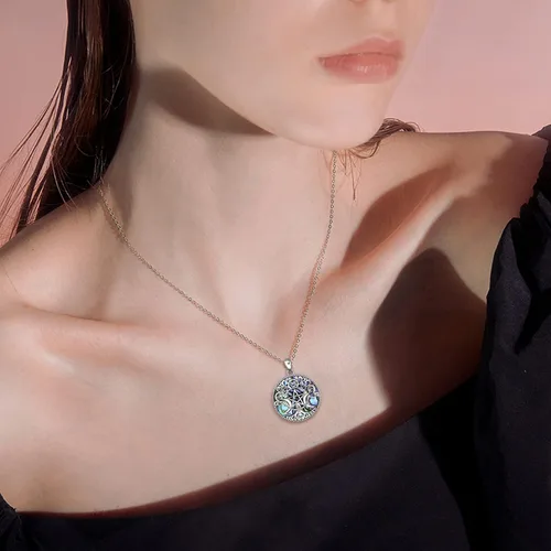 Miniatura 6 de YFN Collar con dije de triple luna y diosa de plata esterlina, pentagrama y ópalo, collar con dije de ópalo pagano, amuleto mágico wiccano, árbol