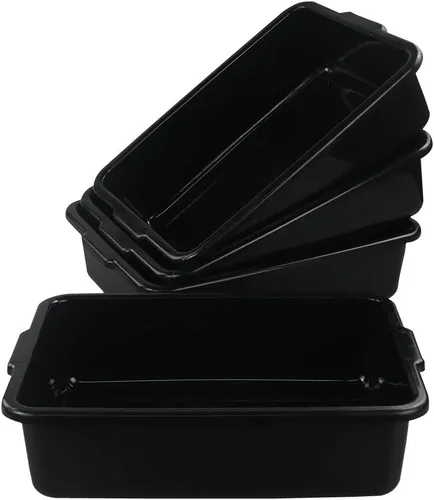 Miniatura 4 de Pequeña caja comercial de 8 L, tinas rectangulares de autobús, paquete de 4, color negro