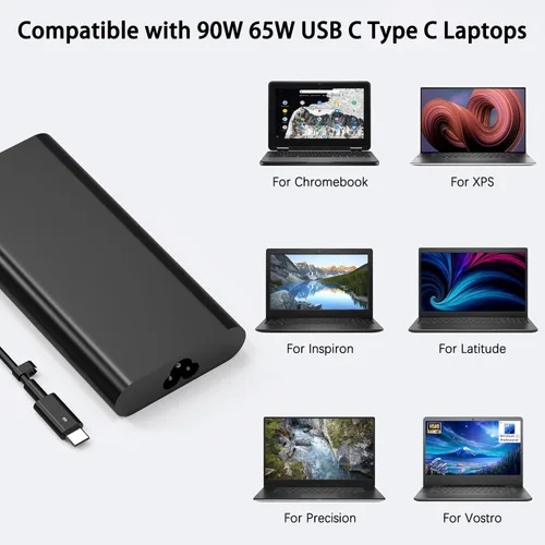 Miniatura 4 de Cargador de laptop USB C de 90 W para Dell XPS 13, Precision 3540, Latitude 3400, 3500, 5289, 5400, 5280, 5480, 5300, 2 en 1, 7400 2 en 1, 7300