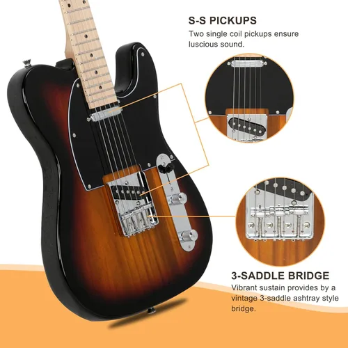 Miniatura 5 de GLARRY Guitarra eléctrica GTL de 39" para amantes de la música, diapasón de arce con pastillas SS, con paquete de accesorios y bolsa para guitarra