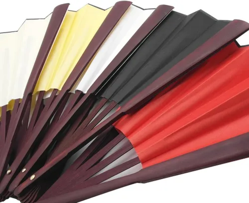 Miniatura 7 de TRENDBOX Ventilador plegable de mano tradicional chino de tela de nailon de 12 pulgadas, ventilador de mano para dibujo artístico, refrescante