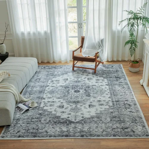 Miniatura 5 de Syalife 6x9 Alfombra Lavable para Área, Ultra Suave Antideslizante, Pila Baja, Alfombra Vintage Resistente a Manchas para Sala de Estar, Alfombra