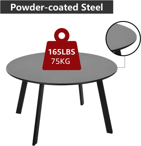 Miniatura 4 de Mesa de centro para patio, mesa redonda de acero de metal para exteriores, resistente a la intemperie, mesa antioxidante (negro)