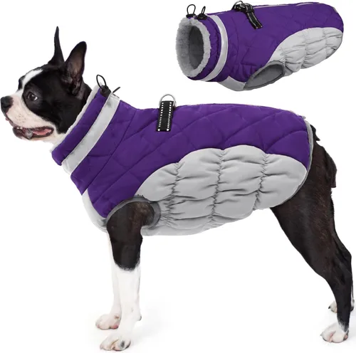 Miniatura 13 de AOFITEE Abrigo para perro, chaquetas cálidas para perros grandes, abrigo reflectante de cuello alto para perros con arnés integrado, impermeable