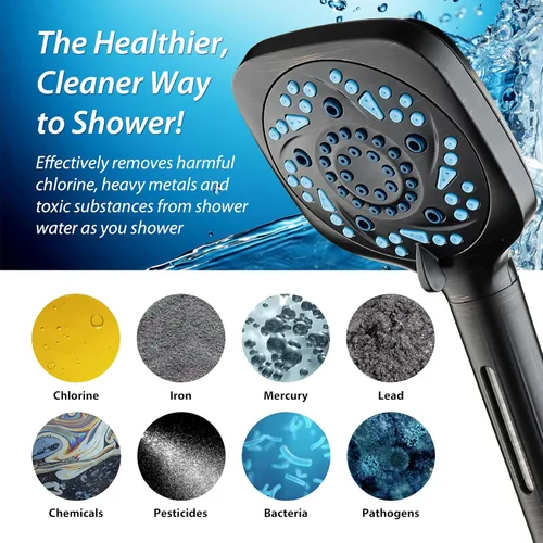 Miniatura 6 de AquaCare Cabezal de regadera de alta presión con 10 modos de rociado y filtro – Cabezal de ducha de mano con filtros que eliminan el cloro para Oil