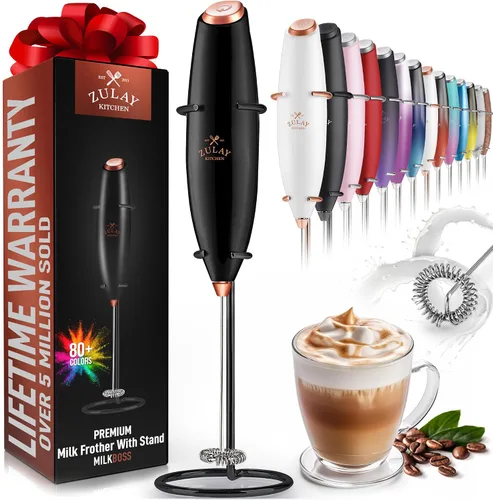 Miniatura 603 de Zulay Milk Boss Espumador de leche potente manual, hace espuma para latte, batidor para mezclar bebidas, café, miniespumador para capuchino, frappé