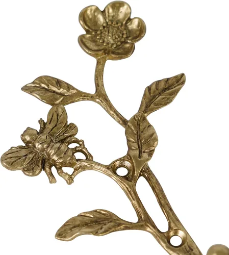 Miniatura 7 de SOFFEE DESIGN 2 piezas de ganchos para abrigos de metal dorado oscuro con forma de abeja y flores en 3D, para entrada, baño, dormitorio, decoración