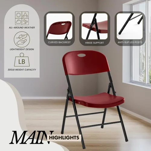 Miniatura 6 de Paquete de 4 sillas plegables de plástico resistente, sillas plegables de capacidad de 450 libras para interiores y exteriores, asientos portátiles