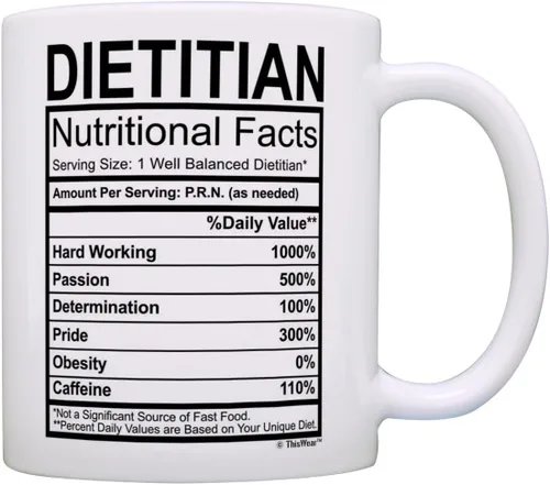 ThisWear Regalos dietistas registrados para mujeres, hechos nutricionales dietistas, ideas de regalos para dietistas, taza de café de cerámica de 11