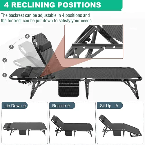 Miniatura 2 de LILYPELLE Sillón reclinable plegable para exteriores con colchón, 5 posiciones ajustables para patio, sillas reclinables, perfectas para exteriores