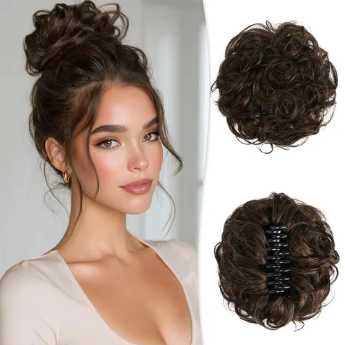 Miniatura 35 de RUWISS Pinza de Garra Moño Desordenado Postizo de Cabello Humano Real Moños Ondulados Rizados Chignon Extensiones de Moño Peinado Recogido
