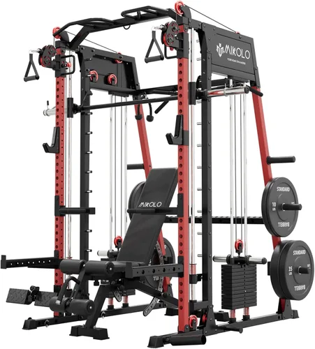 Miniatura 13 de Mikolo M4 2.0 Standard/Ultra/Elite Smith Machine, estante para sentadillas de 2200 libras con sistema LAT-Pull Down y máquina cruzada de cables