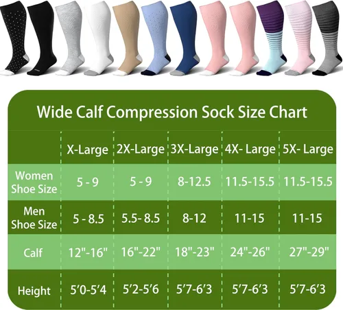 Miniatura 5 de LEVSOX Calcetines de compresión de pantorrilla ancha para mujeres y hombres, talla grande, 15-20 mmHg, hasta la rodilla, medias de gran soporte
