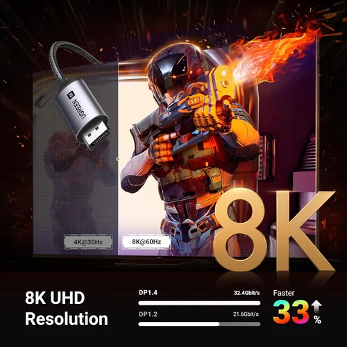 Miniatura 2 de UGREEN - Cable USB C a DisplayPort 1.4 8K@60Hz 4K@240Hz Unidireccional Thunderbolt 4/3 a DisplayPort Cord USB C a DP 32.4Gbps Compatible con iPhone