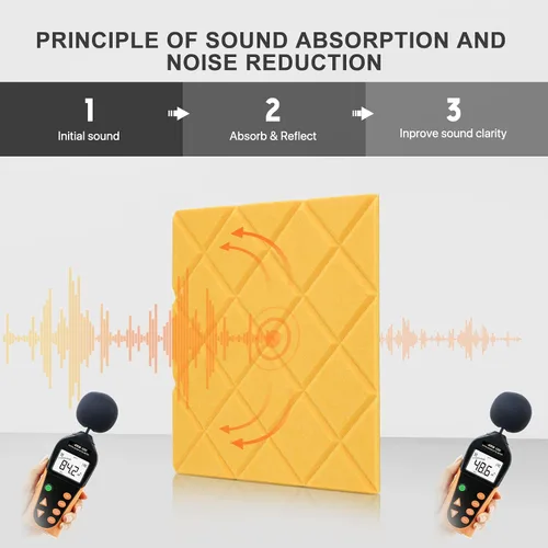 Miniatura 4 de Kuchoow Paquete de 12 paneles de pared insonorizados, autoadhesivos, paneles acústicos, paneles de absorción de sonido, paneles a prueba de sonido