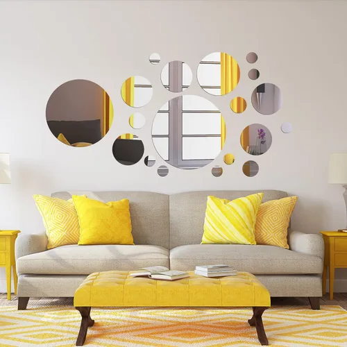 Miniatura 5 de Shappy 32 Piezas Calcomanías de Pared de Espejo Acrílico Removibles Redondas Calcomanía de Pared Azulejos de Espejo Circulares para Hogar Baño Sala