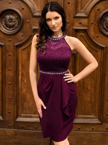 Miniatura 4 de Miusol Vestido de cóctel sin mangas con cuello halter y encaje floral retro para mujer