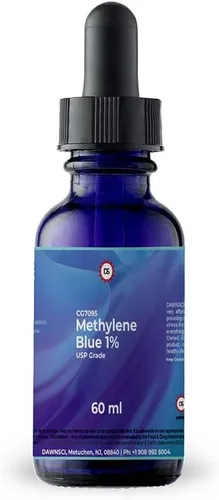 Azul de metileno 1% 2.0 fl oz botella cuentagotas de vidrio | Cloruro de metiltioninio líquido de grado USP | para la función cerebral y la salud