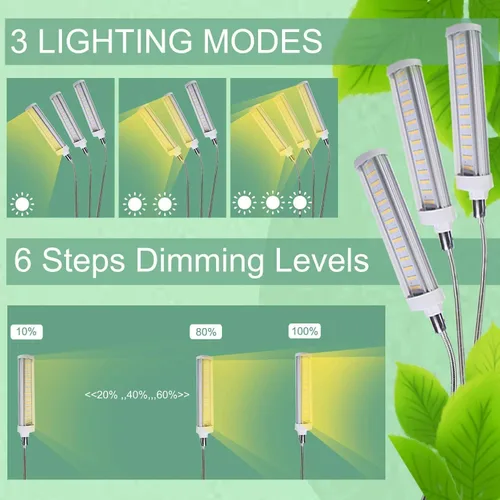 Luz de cultivo de plantas, luz de cultivo para plantas de interior con altura ajustable de 20 a 60 pulgadas, temporizador de espectro completo, 3