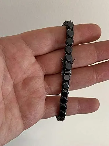 Miniatura 6 de HarlemBling Solid 925 Sterling Silver Mens Black Tennis Bracelet - Iced Hip Hop CZ Mens One Row Bracelet - Real Oxidized Solid Silver Black CZ 85 7mm