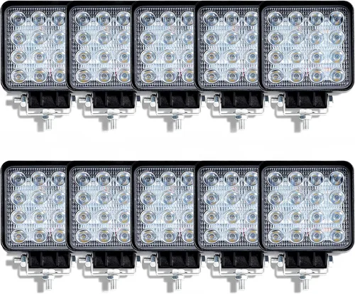 Luces LED de trabajo para camión, 10 unidades de 4.5 pulgadas, cuadradas, de 12 V, 24 V, 48 W, 8000 lm, barra de luz todoterreno impermeable para
