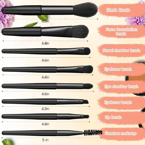 Miniatura 2 de Tioncy Juego de 12 brochas de maquillaje de viaje, bolsa de pinceles a granel, regalo de dama de honor, mini cepillo de fibra sintética para Negro