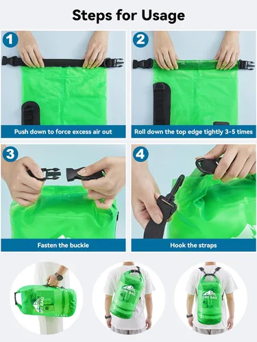 Miniatura 5 de HEETA Bolsa Seca Impermeable para Mujeres y Hombres, 5L/10L/20L/30L/40L Tapa Enrollable Bolsa de Almacenamiento Seca Ligera Mochila con Funda