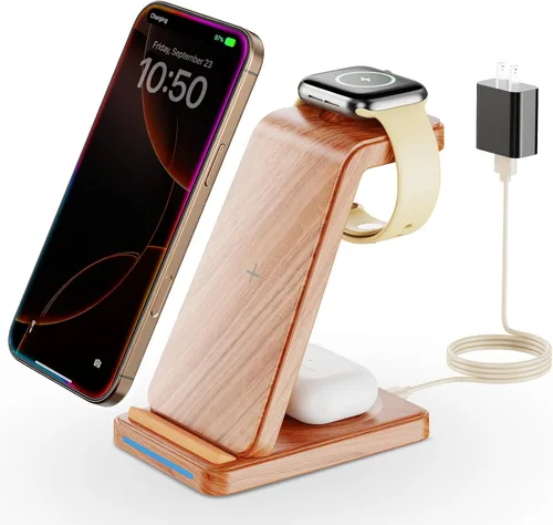 Miniatura 17 de Soporte de cargador inalámbrico, estación de carga inalámbrica rápida 3 en 1 para Apple Watch 11/9/8/7/6/SE/5/4/3/2, Airpods 3/2/Pro, iPhone Negro