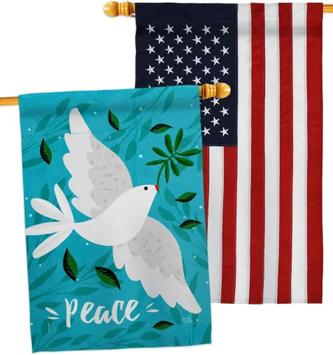 Breeze Decor Want Peace House - Paquete de bandera de Sweet Life Earth Support con protección del medio ambiente, bordado de bandera de jardín