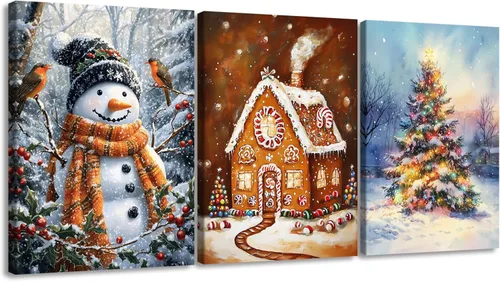 Miniatura 12 de Pennimor Lienzo decorativo para pared de Navidad, juego de 3 marcos de 12 x 16 pulgadas, decoración navideña a cuadros rojos y negros, póster