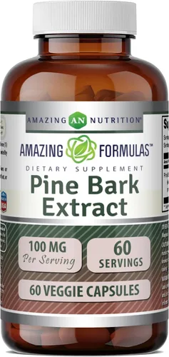 Amazing Formulas Extracto de corteza de pino de 100 mg | Suplemento de cápsulas vegetarianas | Sin OMG | Sin OMG | Sin gluten | 1 paquete | 60