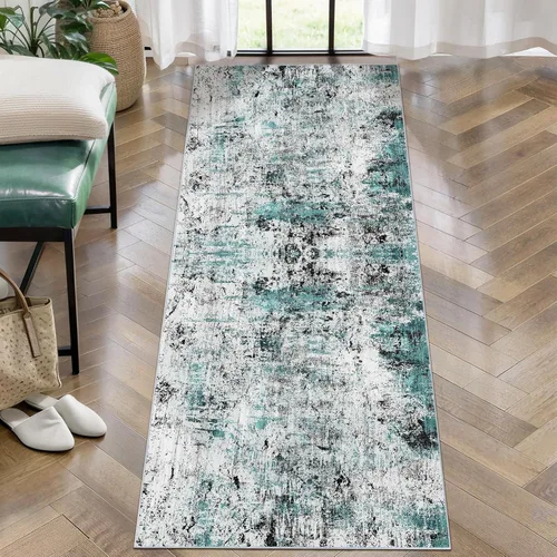 Miniatura 67 de Ciicool Alfombra de pasillo lavable de 2 x 6, alfombra moderna abstracta para pasillo, antideslizante, delgada, ligera, con estampado gris marino