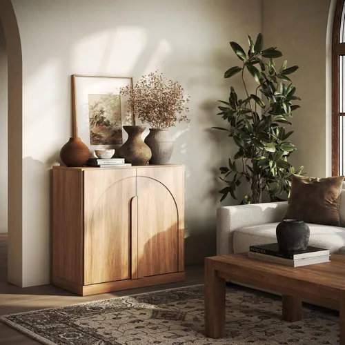 Miniatura 41 de BELLEZE Aparador Modular Acanalado Buffet con Almacenamiento, Mesa Consola Moderna de Mediados de Siglo con Puertas Arqueadas Simétricas, Elegante