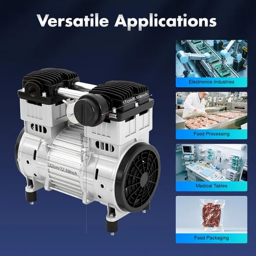 Miniatura 7 de Bomba de vacío sin aceite de 1100 W, cabezal silencioso del compresor de aire 7CFM para uso industrial, compresor de aire sin aceite de 110 V