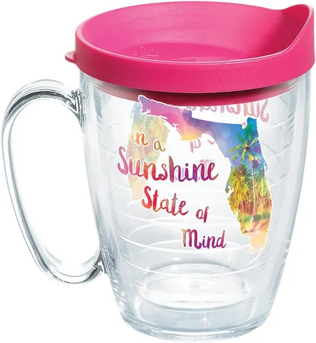 Miniatura 18 de Tervis Florida Sunshine - Vaso de plástico aislado de doble pared hecho en Estados Unidos mantiene las bebidas frías y calientes, 16 onzas, tapa azul